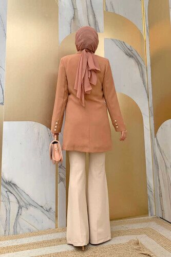 Button Look Lined Jacket 7665 Salmon - 3