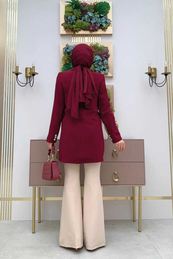 Button Look Lined Jacket 7665 Claret Red - 3