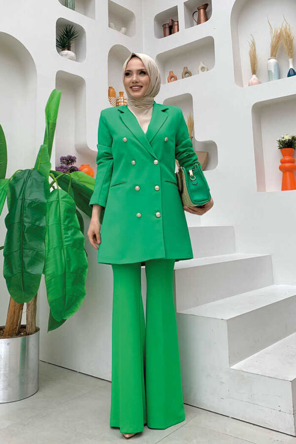 Button Look Lined Jacket 7665 Green - 1