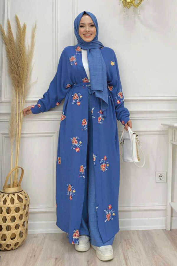 Abaya mit bestickten Fledermausärmeln 7686 Indigo - 1