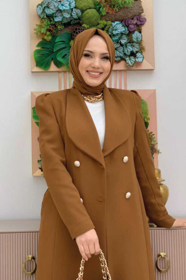 Collar Detail Front Buttoned Half Length Jacket 7693 Tan - 4