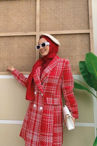 Pocket Look Patterned Chanel Jacket 7709 Red - 1