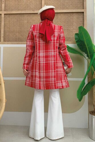 Pocket Look Patterned Chanel Jacket 7709 Red - 4