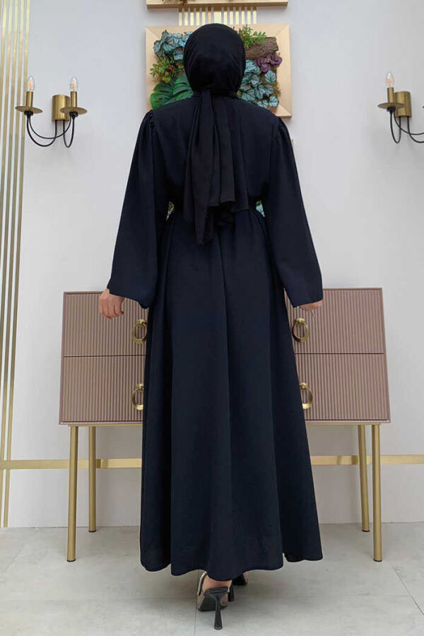 Schultersteinbestickte Taillenkrawatte Abaya 7805 Schwarz - 2