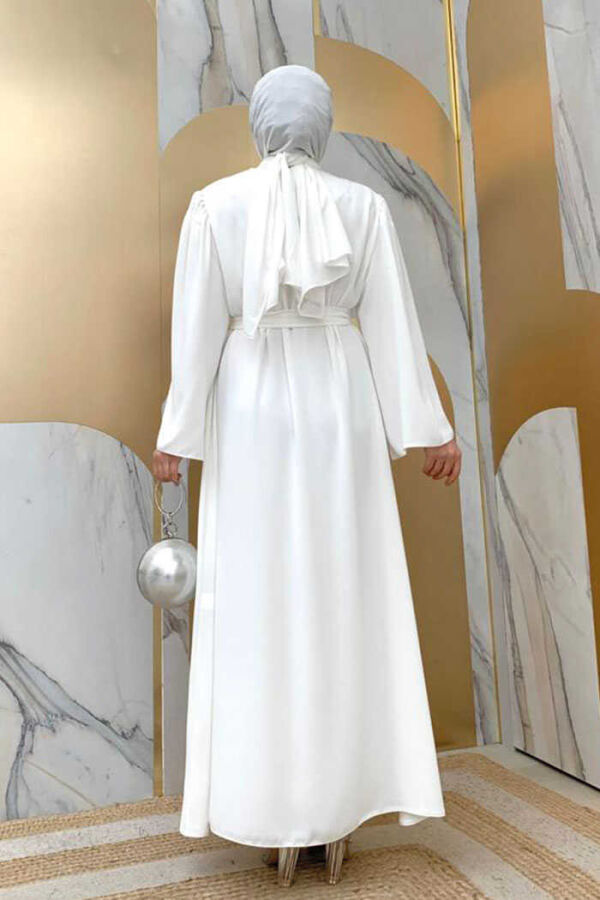 Schultersteinbestickte Taillenkrawatte Abaya 7805 Ecru - 2