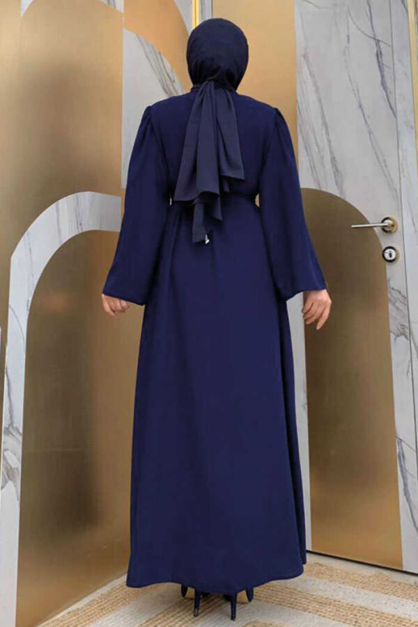 Schultersteinbestickte Taillenkrawatte Abaya 7805 Marineblau - 2