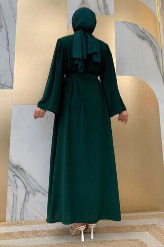 Галстук на талии с вышивкой на плече Abaya 7805 Emerald - 2