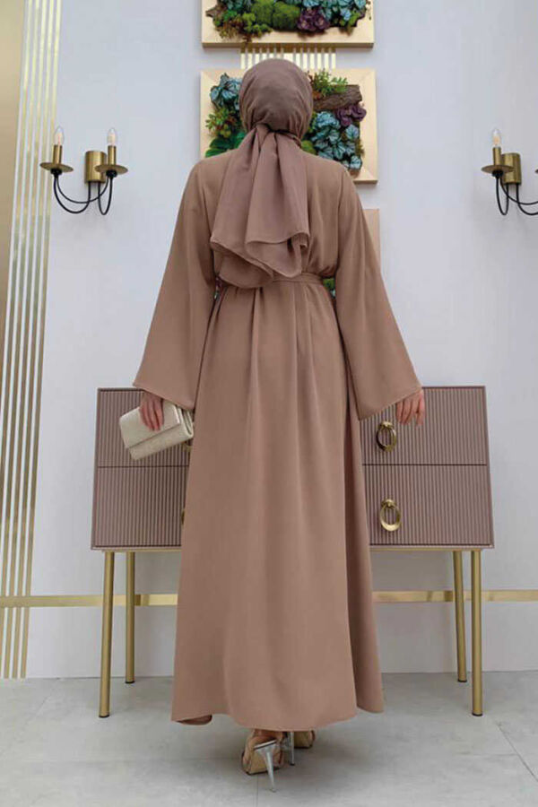 Vorne mit Guipure-Stickerei besticktes Taillenband, gerade Abaya 7820 Nerz - 3