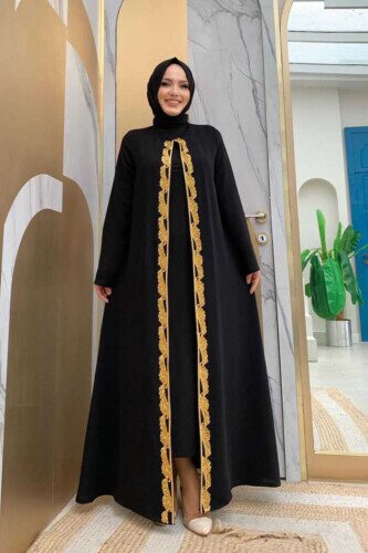 Талия с поясом из бисера с вышивкой Abaya 7821 Black - 2