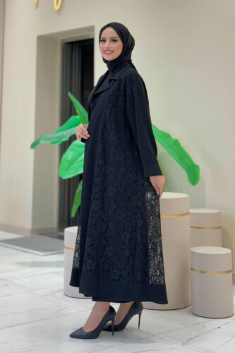 Кружевная гипюровая деталь с воротником Abaya 7830 Black - 3