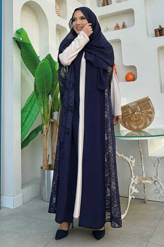 Dantel Abaya 7884 Lacivert - 4