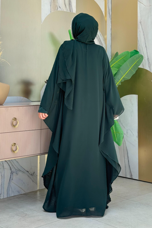 Taş Baskılı Yarasakol Abaya Takım 8191 Zümrüt - 2