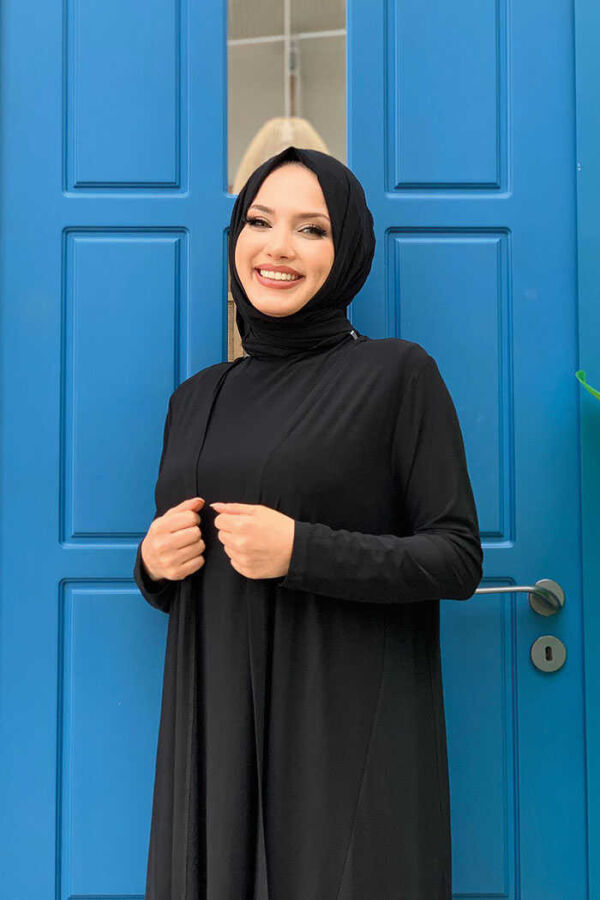 Chiffon-Rüschen-Look-Abaya-Trio-Set 8411 Schwarz - 4