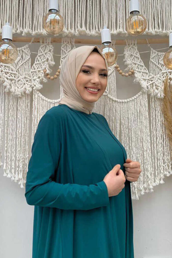 Chiffon Ruffle Look Abaya Trio Set 8411 Emerald - 4