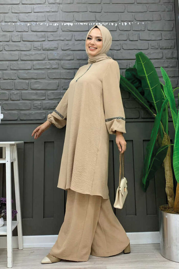 Taş İşleme Detaylı Pantolonlu Tunik Takım 8464 Taş - 3