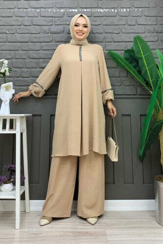 Taş İşleme Detaylı Pantolonlu Tunik Takım 8464 Taş - 2