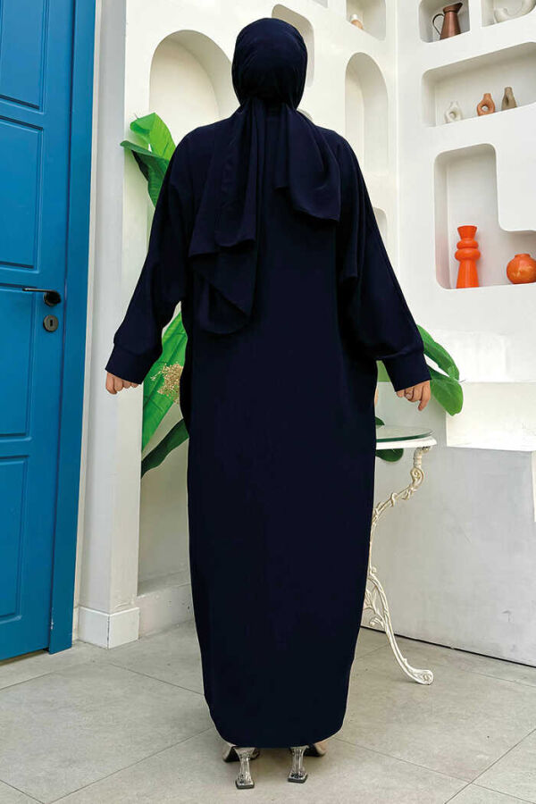 İşleme Detaylı Abaya ve Elbise Takım 8486 Lacivert - 2