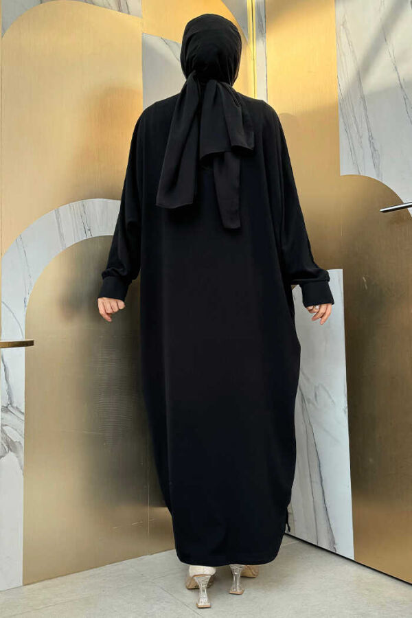 İşleme Detaylı Abaya ve Elbise Takım 8486 Siyah - 2