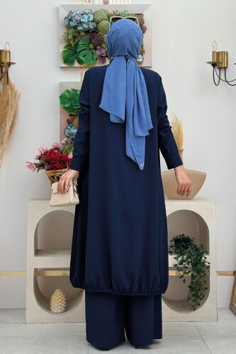 Kimono Bel Lastikli Pantolon Takım 8560 Lacivert - 3