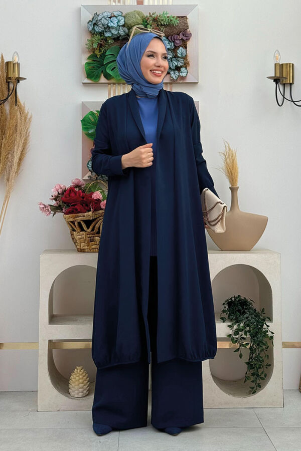 Kimono Bel Lastikli Pantolon Takım 8560 Lacivert - 1