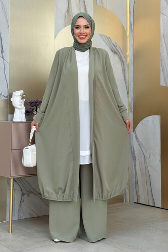 Kimono Bel Lastikli Pantolon Takım 8560 Mint 